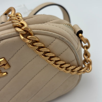 Tory Burch Small Kira Chevron Camera Bag Cream Gold Quilted Crossbody Bag