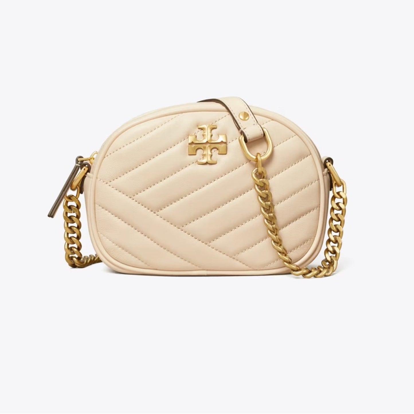 Tory Burch Small Kira Chevron Camera Bag Cream Gold Quilted Crossbody Bag
