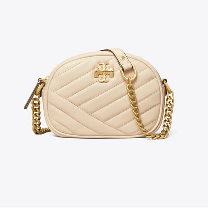 Tory Burch Small Kira Chevron Camera Bag Cream Gold Quilted Crossbody Bag