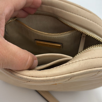 Tory Burch Small Kira Chevron Camera Bag Cream Gold Quilted Crossbody Bag
