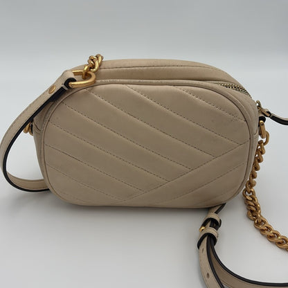 Tory Burch Small Kira Chevron Camera Bag Cream Gold Quilted Crossbody Bag